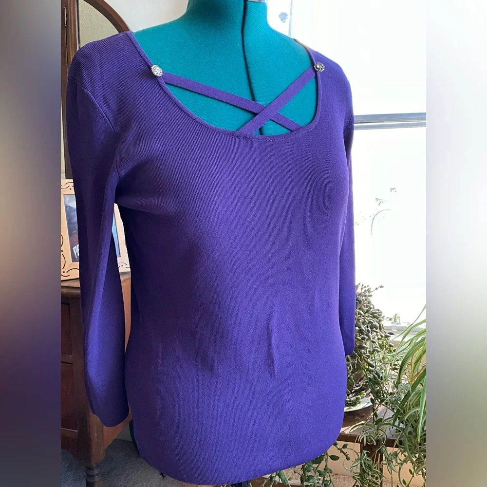 Kikit Pullover Sweater Blouse Size L Purple 3/4 Sleeve